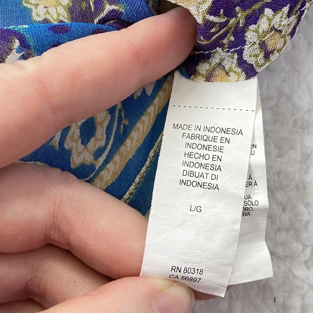 Lucky Brand Blouse Womens L Blue Purple Peasant Y2K Fairy Boho Festival‎ Artsy - Picture 8 of 16